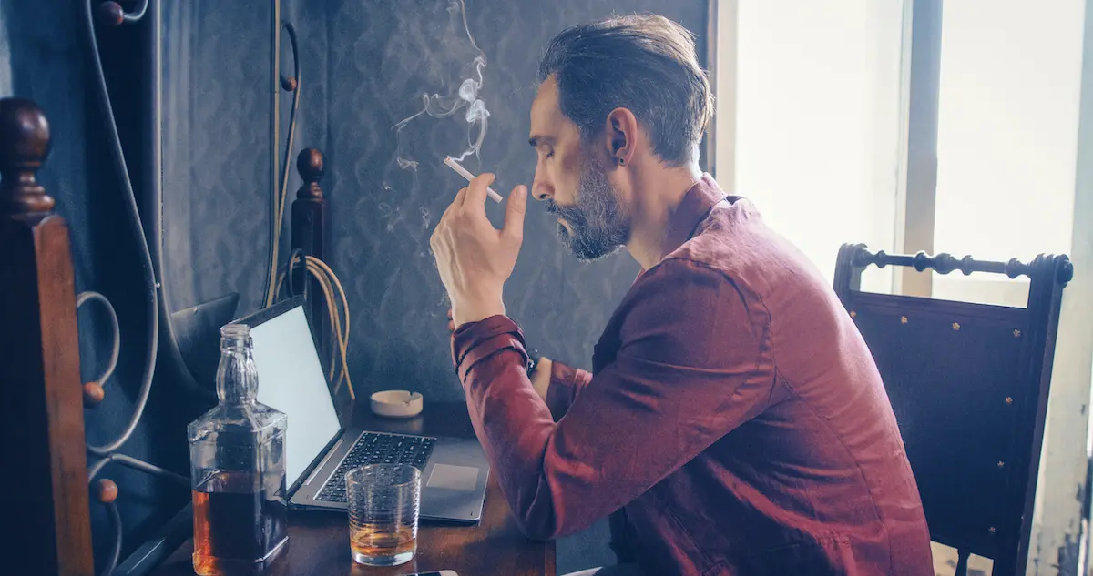 Man typing script